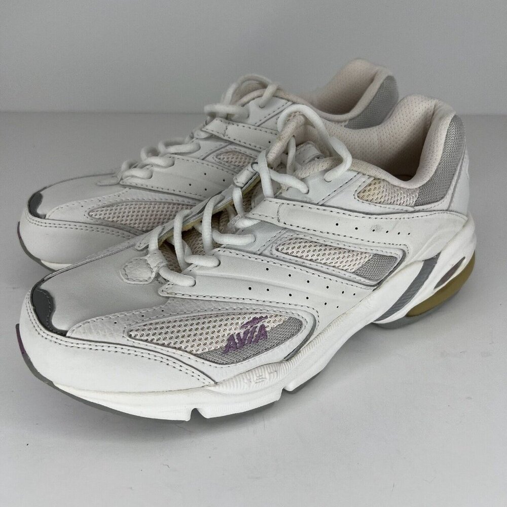 Avia DCS Athletic Running Sneakers Womens Size 8 White Gray Purple Comfort Shoes